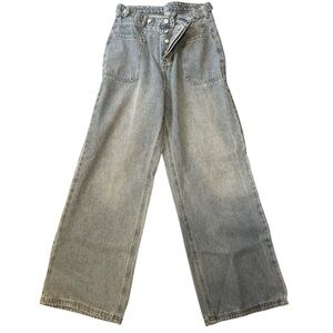 Unique women’s Wide-Leg light blue Jeans front patch pockets